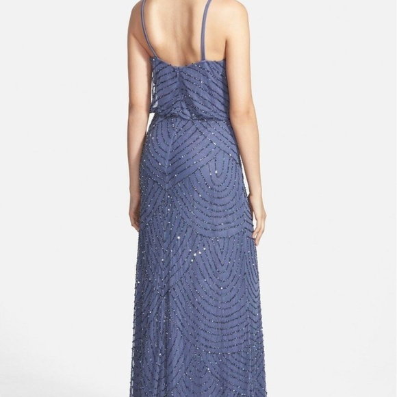 EUC! Adrianna Papell Art Deco Beaded Blouson Gown in Dark Heather [SZ: 2 ]‎ - Picture 12 of 14